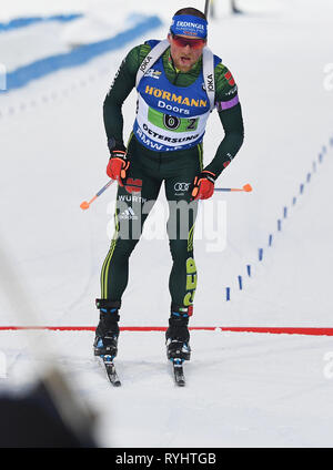 14 mars 2019, la Suède, Stockholm : Biathlon : Championnat du monde, Relais individuel, Mixte. Erik Lesser de Allemagne termine quatrième. Photo : Sven Hoppe/dpa Banque D'Images