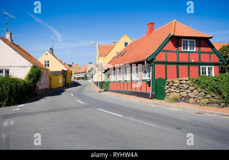 Maisons à colombages colorés traditionnels à Svaneke, Bornholm, Danemark Banque D'Images