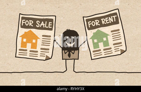 Cartoon Noir vrai agent immobilier Banque D'Images