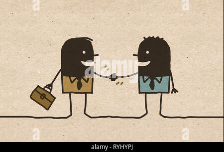 Cartoon noir Businessmen Shaking hands Banque D'Images