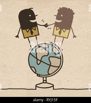 Cartoon noir World people Shaking Hands Banque D'Images