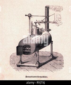 La science, de la physique, de l'électrostatique, de la machine à vapeur William Armstrong, 1840, gravure sur bois contemporain, Additional-Rights Clearance-Info-Not-Available- Banque D'Images