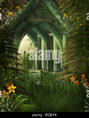 3d illustration fantasy fond graphique d'entrée de l'arche et de la flore Banque D'Images