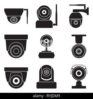 Caméra de sécurité. Accueil équipements de surveillance. Silhouette vector icons Illustration de Vecteur