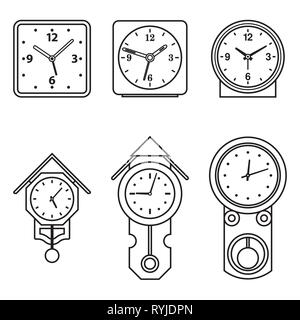 Horloge à pendule et réveil. Fine ligne vector icons Illustration de Vecteur