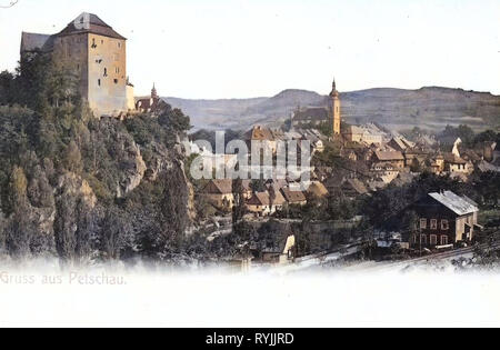 Le château de Bečov nad Teplou, églises dans le district de Karlovy Vary, 1899, Région de Karlovy Vary, Petschau, Ortsansicht, République Tchèque Banque D'Images