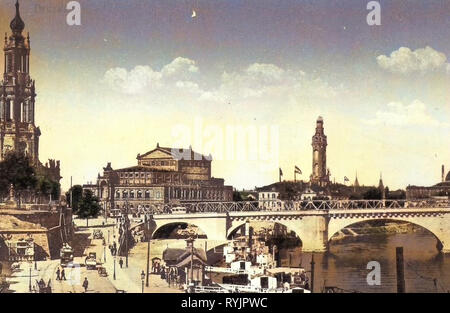 Semperoper, images historiques de Augustusbrücke, Ehemaliges Heizkraftwerk Dresde, Altstadt, à l'extérieur de l'Église Hofkirche (Dresde), des tramways à Dresde, jetées en Saxe, Yenidze, 1911, Dresde, Allemagne, Hofkirche, Augustusbrücke Banque D'Images