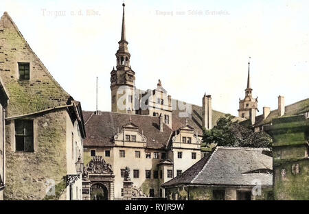 Schloss Hartenfels, Torgau, portes du château en Saxe, 1911, Landkreis Nordsachsen, Eingang Zum Schloss Hartenfels, Allemagne Banque D'Images