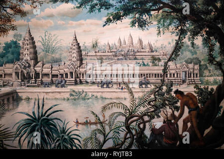 Musée des Civilisations Asiatiques. Angkor. Explorer la ville sacrée du Cambodge. Vue d'Angkor Wat par Louis Delaporte autour de 1870-73. Singapour. Banque D'Images
