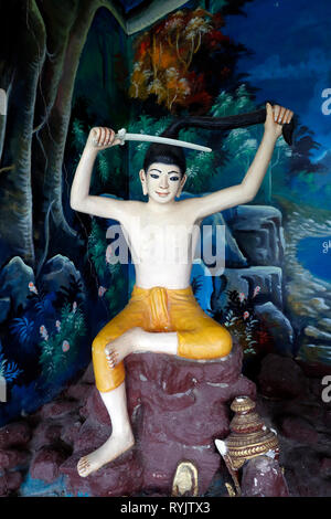 La vie de Bouddha, Siddharta Gautama. Le Prince Siddhartha couper ses cheveux à renoncer à la vie mondaine sur la rive de la rivière Anoma. Ha Tien. Banque D'Images