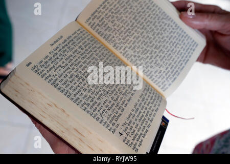 La lecture d'une femme catholique Bible vietnamiens. Le Vietnam. Banque D'Images