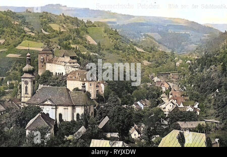 Le château de Bečov nad Teplou, églises dans le district de Karlovy Vary, les bâtiments de Bečov nad Teplou, 1912, Région de Karlovy Vary, Petschau Petschau, von der Schildwache, République Tchèque Banque D'Images