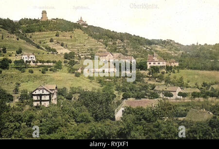 , Spitzhaus Oberlößnitz, Kassel (Radebeul), Hoflößnitz, bâtiments à Radebeul, 1912, Landkreis Meißen, Radebeul, Oberlößnitz Spitzhaus und mit Bismarckturm, Allemagne Banque D'Images