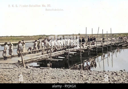 Des ponts à Riesa, ponts provisoires, Elbe à Riesa, 2. Königlich Saxon Pionier-Bataillon Nr. 22, 1912, Landkreis Meißen, Riesa, Allemagne, Behelfsbrücke Banque D'Images