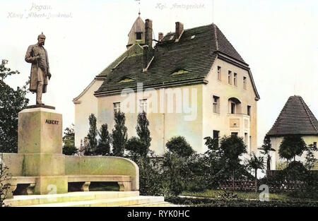 Les palais de Saxe, monuments et mémoriaux à Pegau, bâtiments en Pegau, statues d'Albert de Saxe en Allemagne, Leipzig 1913, Landkreis, monuments du patrimoine culturel dans la région de Pegau, Pegau, König Albert Denkmal und Amtsgericht Banque D'Images