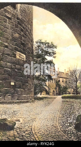 Les palais de Saxe, Burg Mildenstein, portes du château en Saxe, 1914, Landkreis Mittelsachsen, Leisnig, Schloßhof mit Amtsgericht, Allemagne Banque D'Images