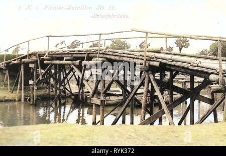 2. Königlich Saxon Pionier-Bataillon Nr. 22, les ponts à Riesa, ponts provisoires, 1914, Landkreis Meißen, Riesa, 2. Königlich Saxon, Pionier Bataillon Nr. 22, Behelfsbrücke, Allemagne Banque D'Images