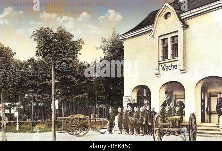 Place d'armes de l'Allemagne, les installations militaires de l'Allemagne, de l'artillerie de l'Allemagne, Wach-, l'arrestation- und Postgebäude (Neues Lager), Sentry boxes en Allemagne (historique), 1914, Landkreis Bautzen, Königsbrück, Truppenübungsplatz, Wache am Eingang Banque D'Images