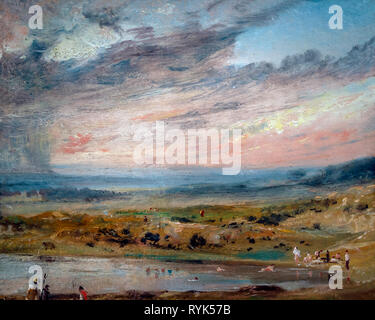 Hampstead Heath avec étang et baigneurs, John Constable, 1821, Banque D'Images
