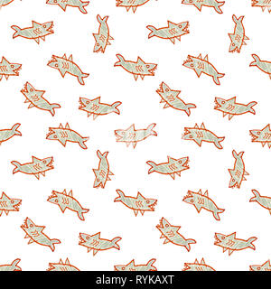 Seamless pattern design conversation avec cartoon style dessin requin motif dans les tons de gris Banque D'Images
