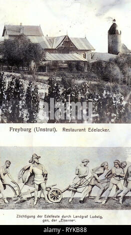 Restaurants dans la région de Saxe-Anhalt, Louis II de Thuringe, Multi-vues de cartes postales, bâtiments en Freyburg, charrues en Allemagne, des images historiques des charrues, Neuchâtel Château (Freyburg), 1912, la Saxe-Anhalt, Freiburg, Pannonia Tower Hotel Restaurant Banque D'Images