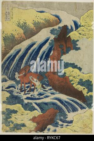 Yoshitsune's Horse-lave-Falls à Yoshino dans la province de Yamato (Washu Yoshino Yoshitsune arai uma no taki) à partir de la série "une visite de cascades des différentes provinces (Shokoku taki say yes)'. Katsushika Hokusai ? ?  ? ? ; Japonais, 1760-1849. Date : 1828-1838. Dimensions : 35,0 x 24,0 cm. Gravure sur bois en couleur ; Oban. Origine : Japon. Musée : le Chicago Art Institute, Chicago, USA. Banque D'Images