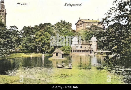 Jardins Zwinger (Dresde), étangs en Dresden, Dresde, Ehemaliges Heizkraftwerk Altstadt, Semperoper, chaloupes en Allemagne, 1915, Dresde, Zwingerteich Banque D'Images