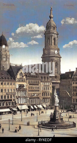 Avant 1945, Dresden Altmarkt, Germaniadenkmal à Dresde, Neues Rathaus, Dresden, Dresde, 1915 Bâtiments, Kreuzkirche (Dresde), Allemagne Banque D'Images