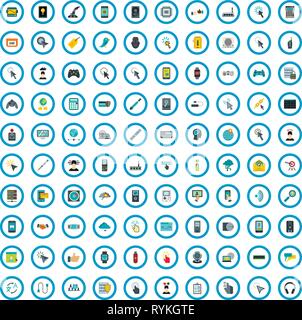 Gadget 100 icons set, style plat Illustration de Vecteur