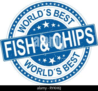 World's best fisch and chips round blue grungy rubber stamp isolated on white Illustration de Vecteur