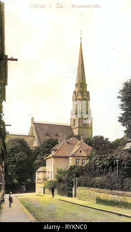 Bâtiments à Löbau, St.-Nikolai-Kirche), 1912 (Löbau, Landkreis Görlitz, Löbau, Blumenstraße, Allemagne Banque D'Images