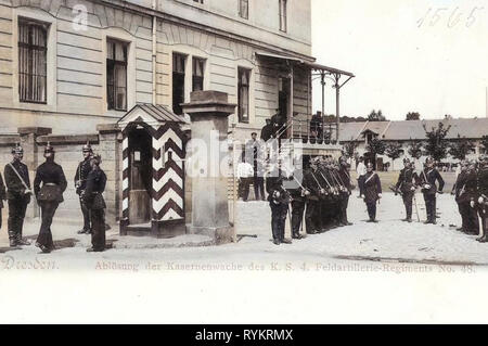 L'artillerie de l'Allemagne, relève de la garde, 4. Königlich Saxon Feldartillerie-Regiment Nr. 48, König-Georg-Kaserne, Sentry boxes en Allemagne (historique), 1901, Dresde, Feldartillerie, Kaserne Banque D'Images