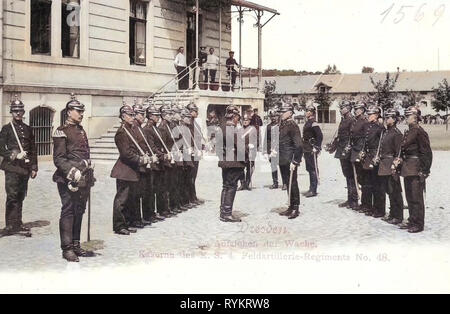 L'artillerie de l'Allemagne, relève de la garde, 4. Königlich Saxon Feldartillerie-Regiment Nr. 48, König-Georg-Kaserne, 1901, Dresde, Feldartillerie, Kaserne Banque D'Images