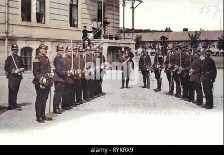 L'artillerie de l'Allemagne, relève de la garde, 4. Königlich Saxon Feldartillerie-Regiment Nr. 48, König-Georg-Kaserne, 1901, Dresde, Feldartillerie, Kaserne Banque D'Images