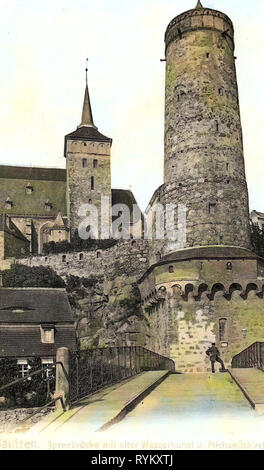 Scharfenwegbrücke, images historiques de l'Alte Wasserkunst, images historiques de Michaeliskirche (Bautzen), 1902, Landkreis Bautzen, Bautzen, Spreebrücke, Alte und Wasserkunst Michaeliskirche, Allemagne Banque D'Images