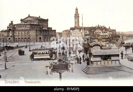 Semperoper, Theaterplatz, Dresde, images historiques de Augustusbrücke, tramways à Dresden, Dresde, Ehemaliges Heizkraftwerk Altstadt, 1906, Allemagne, Straßenbahn Banque D'Images