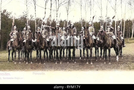 Les patrouilles, l'utilisation militaire des chevaux, Garde-Reiter-Regiment (1. Schweres Regiment), 1906, Dresde, Königlich Saxon Gardereiter, régiment, Patrouille, Allemagne Banque D'Images