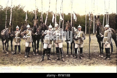 Les patrouilles, l'utilisation militaire des chevaux, Garde-Reiter-Regiment (1. Schweres Regiment), 1906, Dresde, Königlich Saxon Gardereiter, régiment, Auf Patrouille, Allemagne Banque D'Images