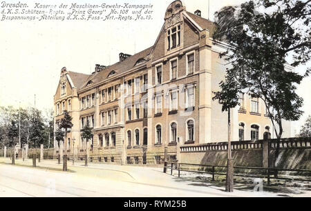 Les mitrailleuses de l'Allemagne, Schützen-(Füsilier-)Regiment Prinz Georg (Königlich Saxon) n° 108, 2. Königlich Saxon Fußartillerie-Regiment Nr. 19, 1906, Dresde, casernes à Dresde, Kaserne der Maschinengewehr Abteilung, Banque D'Images