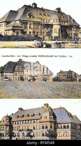 Zschadraß, maisons de soins infirmiers en Saxe, l'hospitalité les bâtiments en Allemagne, Multi-vues de cartes postales, 1919, Landkreis Leipzig, Colditz, Landesheil, und Pflegeanstalt Zschadrass Banque D'Images