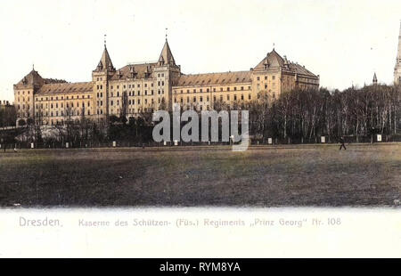 Schützen-(Füsilier-)Regiment Prinz Georg (Königlich Saxon) n° 108, Schützen-Kaserne, églises à Dresde, 1903, Dresde, Kaserne des Königlich Sächsischen Schützen, régiment Prinz Georg Rauth, Allemagne Banque D'Images