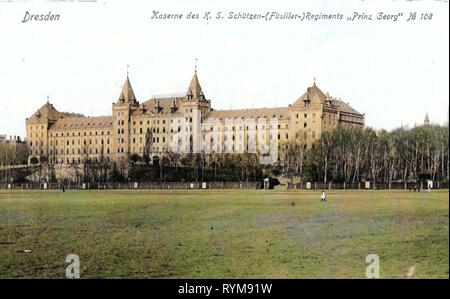 Schützen-(Füsilier-)Regiment Prinz Georg (Königlich Saxon) n° 108, Schützen-Kaserne, églises à Dresde, 1903, Dresde, Kaserne des Königlich Sächsischen Schützen, Régiments Prinz Georg Rauth, Allemagne Banque D'Images