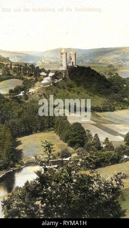 Burg Saaleck, 1905, la Saxe-Anhalt, Saalecksburg, Blick von der Rudelsburg auf die Saalecksburg, Allemagne Banque D'Images