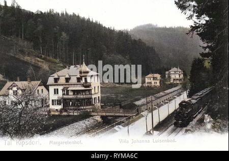 Le transport ferroviaire en Saxe, villas en Saxe, les locomotives de l'Allemagne, les ponts en Landkreis Sächsische Schweiz-Osterzgebirge, 1905, Landkreis Sächsische Schweiz-Osterzgebirge, Kipsdorf, Margaretenhof, Villa Luisenbad, Eisenbahn Banque D'Images