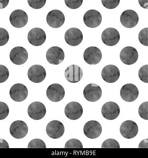 Motif aquarelle des cercles dans des couleurs pastel. Aquarelle points noirs sur fond blanc. Banque D'Images