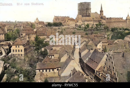 Bâtiments de Meißen, cathédrale de Meissen, Albrechtsburg, échafaudage en Saxe, 18 (Meißen), 1906, Meißen, Blick vom Stadtturm auf den Bihlerdorf und die 18, Allemagne Banque D'Images