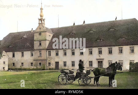 Calèches en Allemagne, Niederpolenz Rittergut, chevaux de Landkreis Meißen, 1906, Landkreis Meißen, Polenz, Niederpolenz Kutschwagen Rittergut mit Banque D'Images