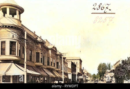 Bâtiments de Chico, Californie, voitures à chevaux aux États-Unis, les Magasins en Californie, 1906, Chico, Californie, un matin tôt sur Broadway Banque D'Images