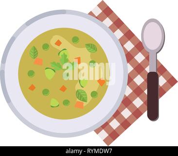 Concept de menu. Soupe minestrone. La cuisine italienne d'aliments sains. Soupe dans télévision style. Vector illustration. Illustration de Vecteur