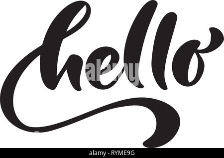 Texte lettrage calligraphie Bonjour. Hand drawn Pinceau phrase isolé sur fond blanc. Vector Illustration manuscrite Illustration de Vecteur